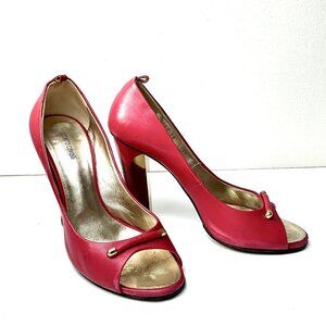 Roberto Cavalli Red Leather Peep Toe Heels Sandals Size EU 38 Italy